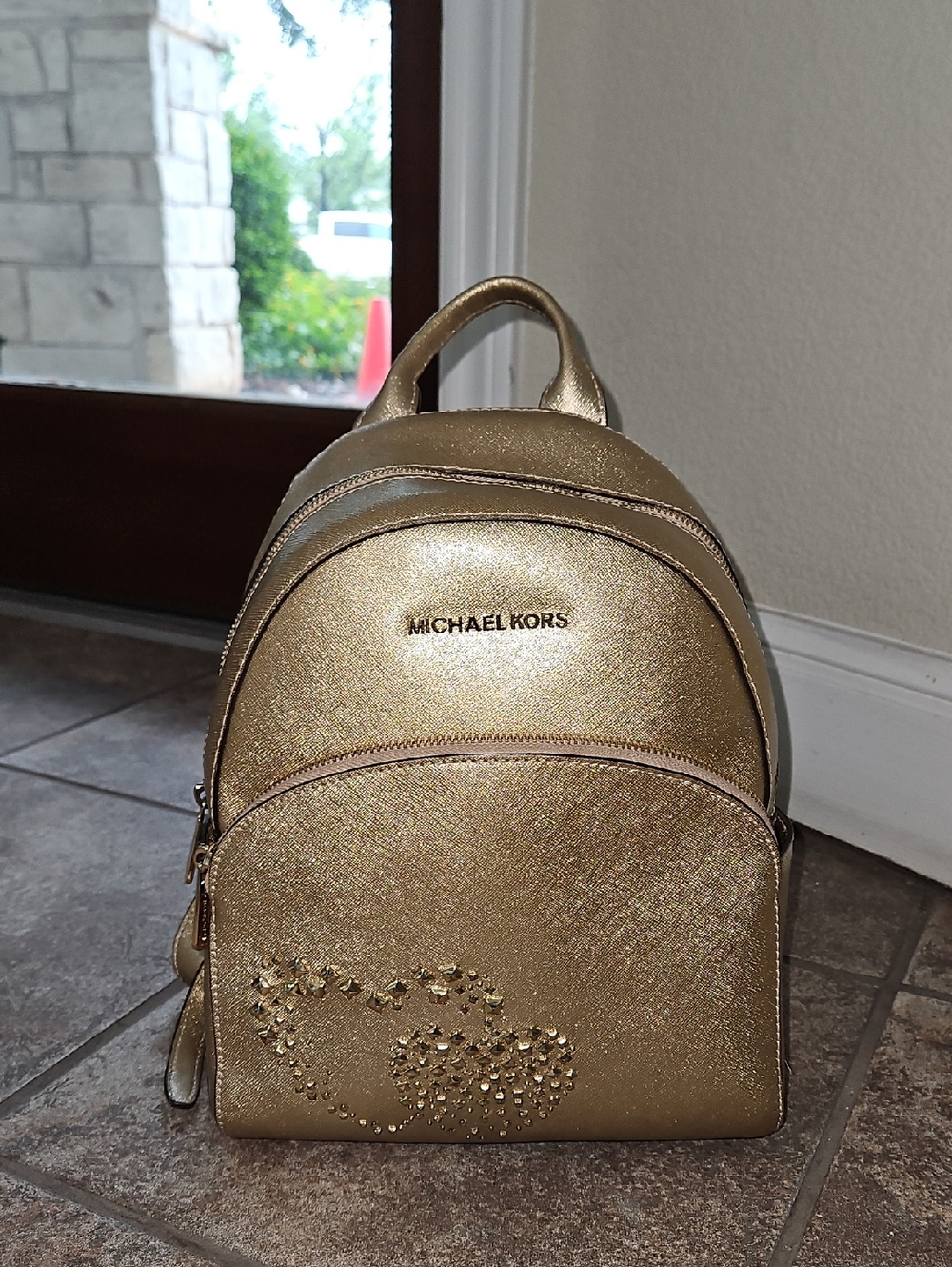 Michael Kors Abbey Medium Logo And Pebbled Women's Backpack - Picture 1 of 10